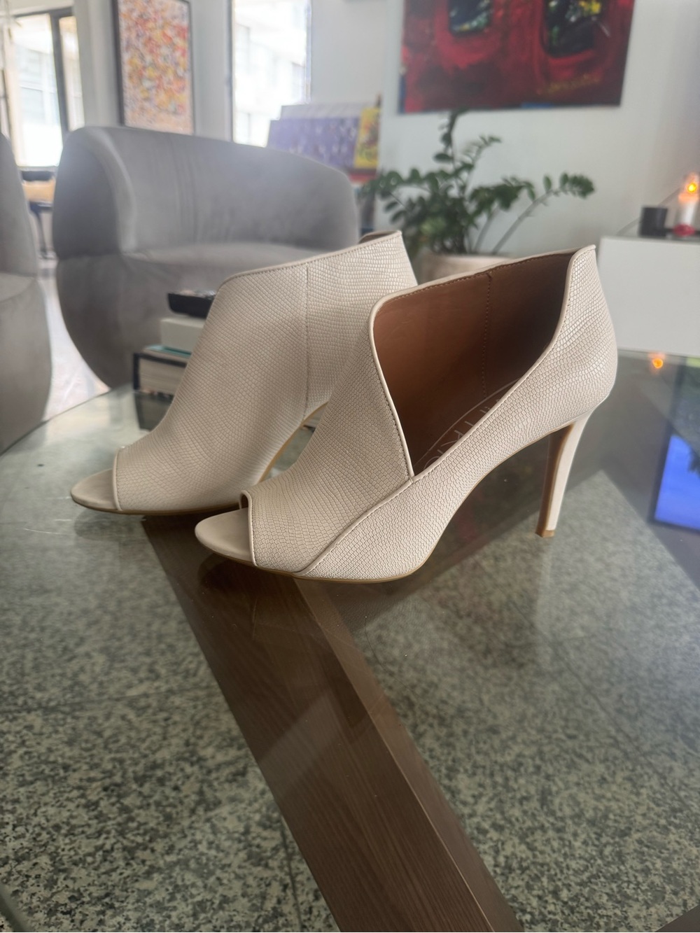 Calvin Klein Ivory Peep-Toe High Heel Booties